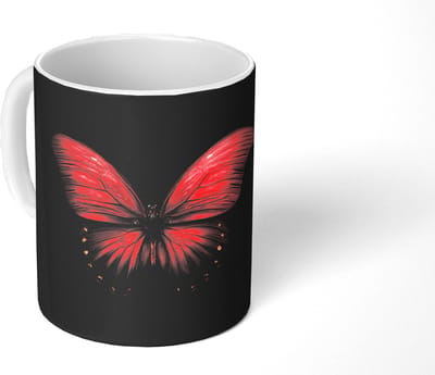 Mok - Koffiemok - Vlinder - Rood - Minimalistisch - Mokken - 350 ML - Beker - Koffiemokken - Theemok
