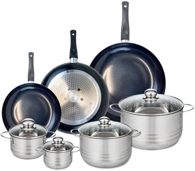Set van 3 Kookpannen 24, 28 en 32 cm en 4 braadpannen 12, 14, 20 en 24 cm Elo Prima Glanzend