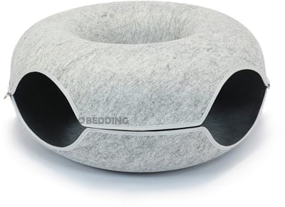 BioBedding – Donut White Edition XL – 2-in-1 Luxe Kattenhuis en mand – Ø 60 – 2 openingen - Ritsbaar & Warm