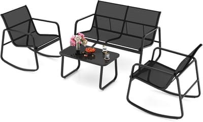 KOMFOTTEU 4-delige tuinmeubelset, balkonset met 2 schommelstoelen, bank & balkontafel, tuinset van textiel, tuinset terrasmeubels voor in de tuin