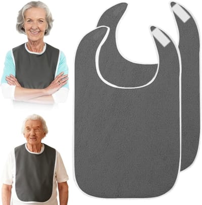 Set van 2 Wasbare en Herbruikbare Slabbetjes voor Volwassenen - Unisex Kledingbeschermer voor Senioren met Bevestiging