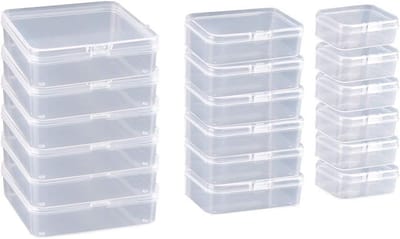 Set van 18 Transparante Plastic Opbergdozen met Scharnierdeksel in 3 Maten voor Sieraden, Kleine Voorwerpen en Accessoires