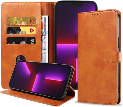 Geschikt voor iPhone 13 Pro Telefoonhoesje Kunstleer met Magnetisch lipje en Pasjeshouder Book Case met Klepje - Bruin - Smartphonica geschikt voor iPhone 13 Pro