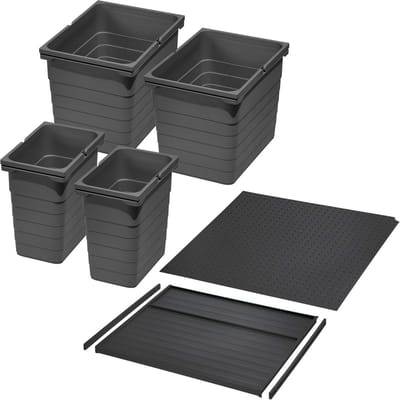 Ninka afvalscheidingssysteem eins2vier KB 600 mm, zijdikte 16 mm Hoogte 310 mm 2x 8L, 2x 17L, 1x 60 mm bodemplaat, 1x 60 mm
