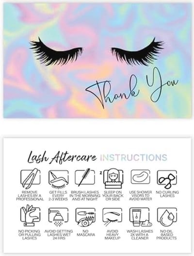 100 stuks Wimperaftercare Instructiekaarten voor Wimperextensions - Bedankkaarten en Loyaliteitskaarten voor Wimpers - 8,9 x 5,9 cm