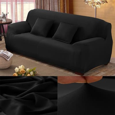 Housse de canapé extensible, couleurs unies, lavable, bon marché, amovible, pour salon, maison, hôtel 2 Seat 145-185CM noir