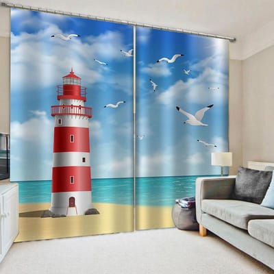 Natuur Verkopen Zeezijde Strand Scène 3D Oceaan Landschap Moderne Raamgordijnen voor Woonkamer Slaapkamer Decor 2 Stuks W50xH130(CM)x2pcs&HOOK