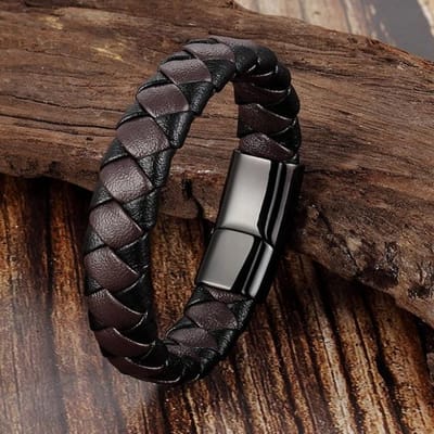 Trendy Heren Sieraden Rood Gevlochten Leren Touw Armband Zwarte Magnetische Sluiting Armbanden Punk Heren Polsband Pulsera Hombre 21cm