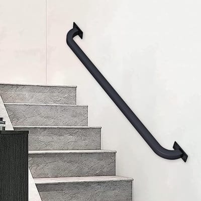 Trapleuning Set - Handgreep Smeedijzer - Veiligheid Binnen Buiten - Compleet Monteerbaar - 80cm Lengte - Zwart