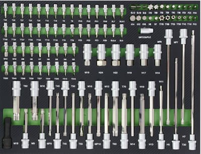 TRUTZHOLM - Professionele Dopsleutelset Inzet - 102-Delig - 515x395x40 mm - EVA Schuim - Groen - Werkplaatswagen Lade