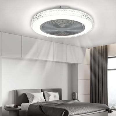 Glitzerlife-Plafond ventilator met verlichting – LED ventilator plafondlamp met afstandsbediening –Stille plafondventilator – Ø48,5 cm – dimbaar – kristal – zomer- en winterstand – voor woonkamer en slaapkamer
