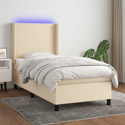 vidaXL - Boxspring - met - matras - en - LED - stof - crèmekleurig - 80x200 - cm