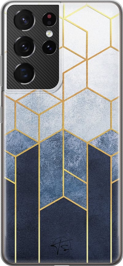 Hoesje geschikt voor Samsung Galaxy S21 Ultra - Geometrisch fade art - Soft Case - TPU - Print - Blauw - Mooie Telefoonhoesjes