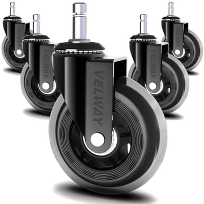 SnelShoppen - Bureaustoel Zwenkwielen Vervangend 11 mm x 22 mm Rubber Stil en Glad voor Harde Vloeren 3 Inch Diameter 5 Zwenkwielen
