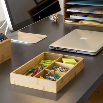 Famanu – Bamboe lade-organizer met 4 vakken - houten opbergbak voor bestek en keukenaccessoires - duurzaam materiaal - geschikt voor keuken - buffet of kast - flexibel inzetbaar