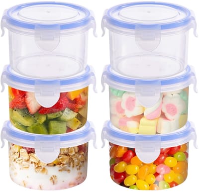 6 stuks luchtdichte containers voor kleine levensmiddelen, 300 ml, herbruikbaar, kunststof deksel, veilig voor magnetron en koelkast