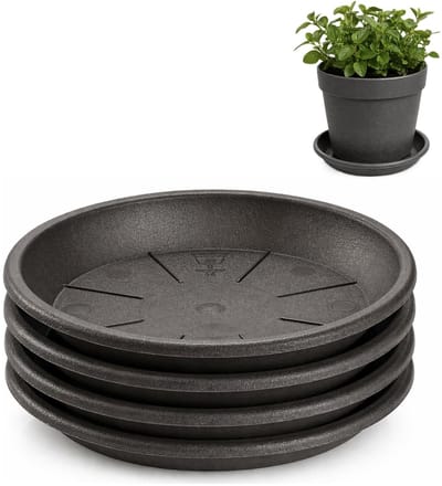 Plasticforte plantenpot onder schotel / water opvang schaal - 4x - antraciet - Dia 16 cm - Kunststof - voor pot met Dia 20/22 cm