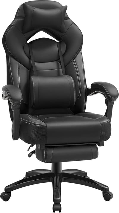 Ergonomische Gamingstoel met Verstelbare Voetensteun en Hoofdsteun - Maximaal 150 kg - Zwart