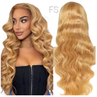 Braziliaanse Honing blond - Golf Remy Haar- Dames pruiken- Echt Haar- 26 inch- lang golvend haar - Haarwerken - Wasbaar- 13x4 lace frontaal- Frazimashop