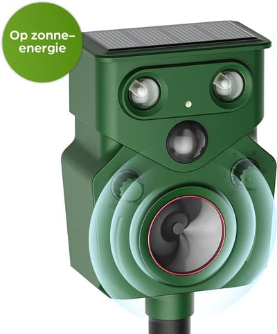 Amikat® Ultrasone Kattenverjager op Zonne-energie en USB-oplaadbaar - Marterverjager - Vogelverjager - Bewegingssensor 8 meter - Waterdicht IP65 - Voor Tuin en Buiten