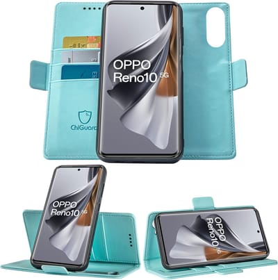 Geschikt voor OPPO Reno 10 / 10 Pro - Book Case Hoesje - Uitneembaar Hoesje - Magnetische Sluiting - Portemonnee Baby Blauw