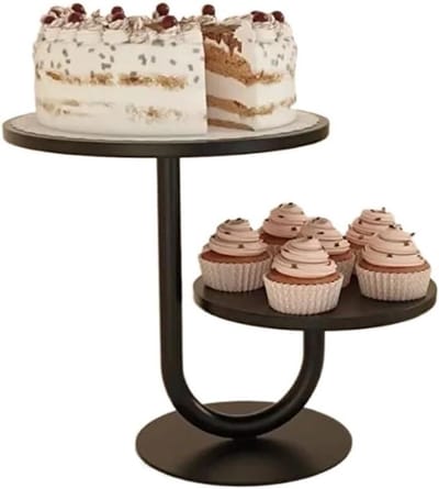 Taartstandaard 2 Laags - Cupcake Plateau - Desserts Presenteren - Dubbele Laags Ontwerp - 10/8 Inch - Zwart