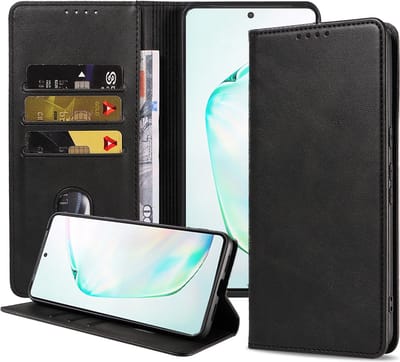 Smartphonica Telefoonhoesje geschikt voor Samsung Galaxy Note 10 Lite kunstleren Hoesje met Magnetische sluiting en Pasjeshouders Book Case met Klepje - Zwart geschikt voor Samsung Galaxy Note 10 Lite