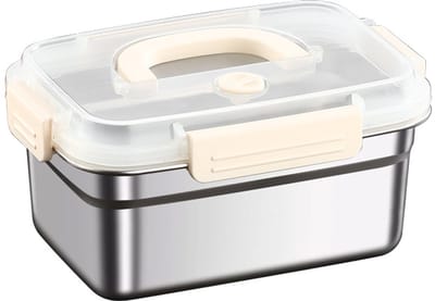 VHV-1500ML Roestvrijstalen Vershoudbak met Witte Deksel - Lekvrije Lunchbox met Handvat - Duurzame Bento Box voor Werk en School - BPA-vrije Maaltijdcontainer