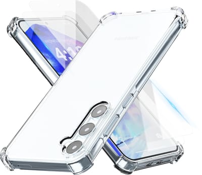 Hoesje geschikt voor Samsung A55 Transparant - 2x screenprotector - beschermglas screen protector- Anti Shock hoes camera case