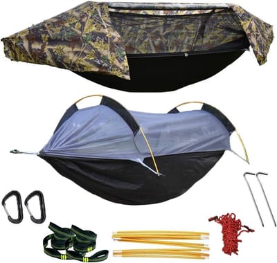 Lichte Camping Hangmat met Klamboe en Regendeken - 3-in-1 Opzetbaar Tunneltent