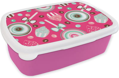 Broodtrommel Roze - Lunchbox - Brooddoos - Design - Snoep - Candy - Roze - 18x12x6 cm - Kinderen - Meisje