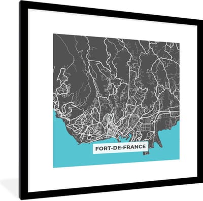 Fotolijst incl. Poster - Kaart - Frankrijk - Stadskaart - Plattegrond - Fort-de-France - 40x40 cm - Posterlijst