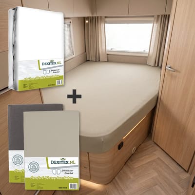 Dexitex Frans bed - 1 molton met 2 hoeslakens - rechts- 1 x Zandkleur + 1 x Antraciet