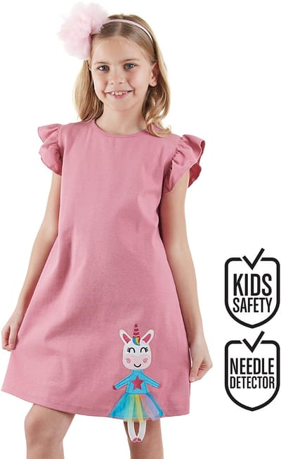 Denokids CFF-25Y1-141 Roze Meisjes Katoenen Jurk Ruches Lilycorn 98