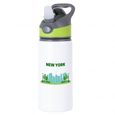 Hacebo® - New York stad waterfles met rietje groen - New york - mensen die naar New York zijn geweest of gaan - New York liefhebbers - souvenir - verjaardagscadeau - cadeau - kado - geschenk - verjaardag - water fles - 650ML