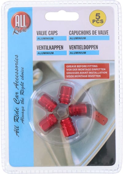 Dunlop Autobanden ventieldoppen - 5 delig - rood - aluminium - opvallende ventieldopjes - universele maat