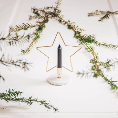 Housevitamin Kerstster Kandelaar- Marmer/Goud 15x10x18CM - Kerstdecoratie - Versiering - Kerst - Themafeest - excl. kaars