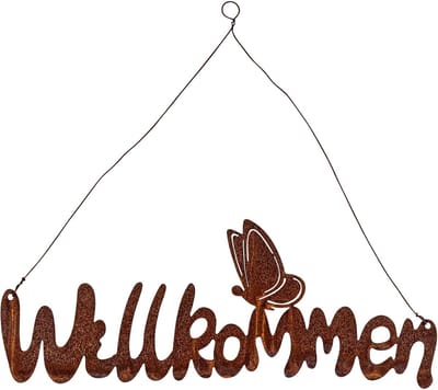 Welkom Tuinschild - Decoratief Bord - Entree Aankleden - Roestlook Metaal - 38x14cm - Bruin
