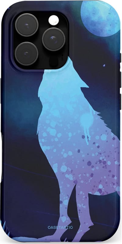 Casetastic hoesje geschikt voor Apple iPhone 16 Pro - MagSafe - Dubbellaagse bescherming - Blauwe Wolvennacht - Fashion Case - Donkerblauw Lavendel