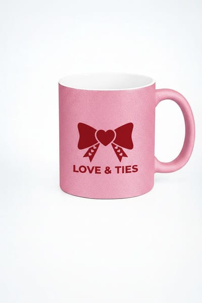 Roze Glitter Mok met "Love & Ties" Strik en Harten Design - Perfect Valentijn Cadeau