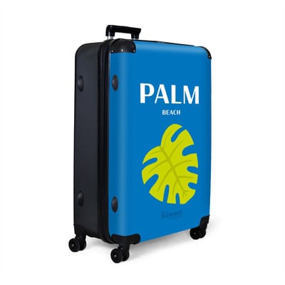 NoBoringSuitcases.com® - Koffer groot - Reiskoffer lichtgewicht - Blauw met Palm Beach - Rolkoffer met 4 wielen - Grote trolley XL - 98 liter bagage