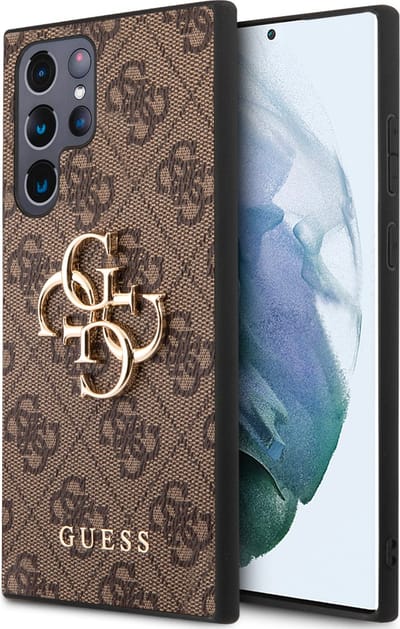 Guess Golden Logo Samsung Galaxy S22 Ultra hoesje - Bruin