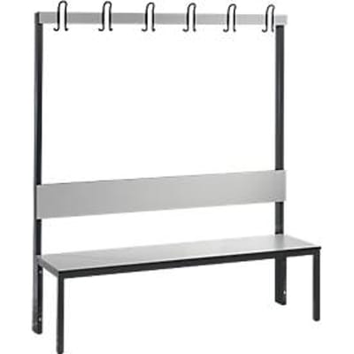 Garderobebank Basic Plus, 1-zijdig, rugleuning, zonder schoenenrek, onderstel zwartgrijs RAL 7021, B 1500 mm, decor zilvergrijs