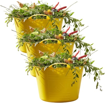 Flexibele kuip / emmer - 3x - geel - 15 liter - kunststof - 35 x 28 cm - met handvatten
