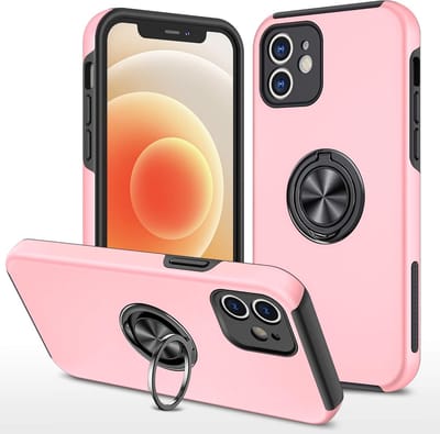 Telefoonhoesje Met Vingerring & Magneet voor Telefoohouders - Hoesje Geschikt voor: iPhone 12 Pro Max - Anti-drop harde cover - Roze