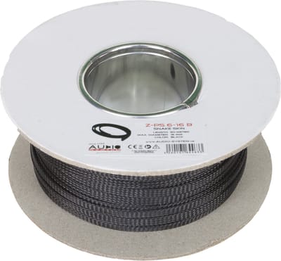 AUDIO SYSTEM Professionele gevlochten kous. Rol van 50 mtr. Diameter 6 tot 16 mm Zwart