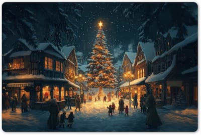 Placemats 45x30 cm - Placemat kunststof - 1 stuk - Kerstfeest - Dorp - Donker - Borden onderleggers - Decoratie voor op tafel - Keuken tafeldecoratie accessoires - Vinyl onderlegger - Tafelversiering