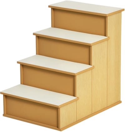 PawHut Huisdiertrappen MDF, kort pluche 40L x 59B x 54,2H cm Natuurhout
