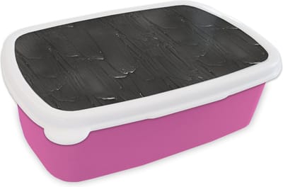 Broodtrommel Roze - Lunchbox - Brooddoos - Verf - Zwart - Patronen - 18x12x6 cm - Kinderen - Meisje