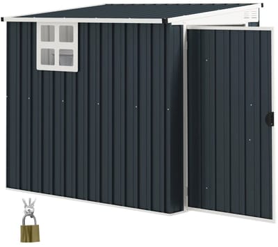 Tuinschuur - 128x193x181 cm - Tuinhuisje met Ramen, Afsluitbare Deur & Ventilatieopeningen - Gereedschapsschuur - Gegalvaniseerd Staal - Opslagruimte Tuin - Tuingereedschap Bewaren - Buitenschuren - Fietsenberging - Tuinhuis - Donkergrijs